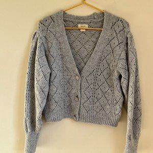 Maeve light blue puff sleeve pointelle cardigan